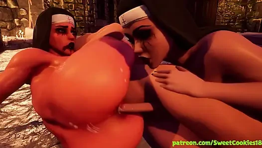 Сексуальные монахини сходят с ума с мужиком