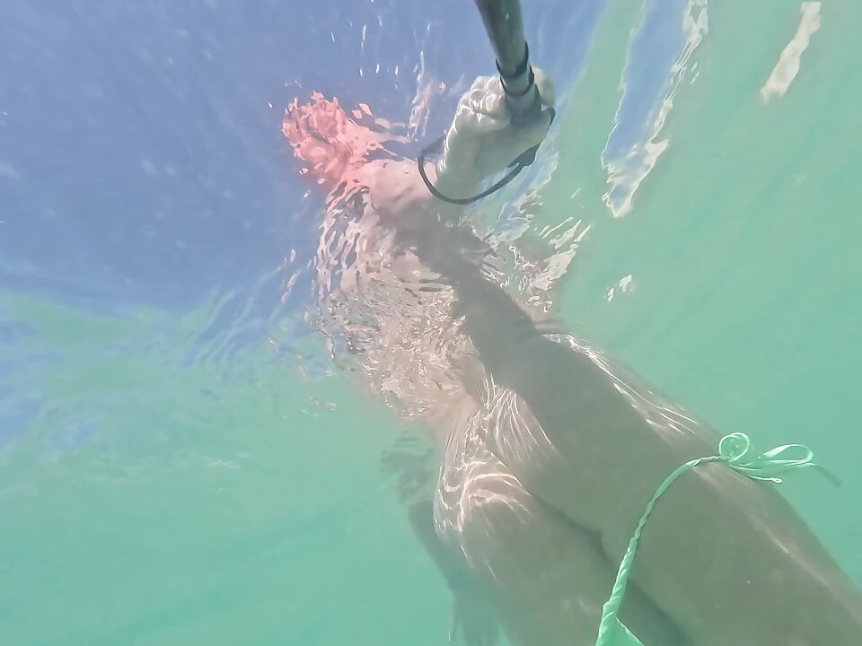 Naughty Blonde Pees in the Ocean Outdoor and Swimming Underwater