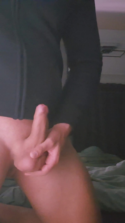 Wanking my Shaved Dick with Low hanging Balls & Cumming | Clip 1