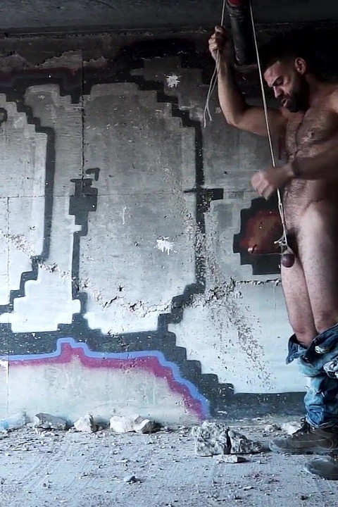 Alone Ricky Larkin Ties up His Cock & Balls in an Abandoned Factory