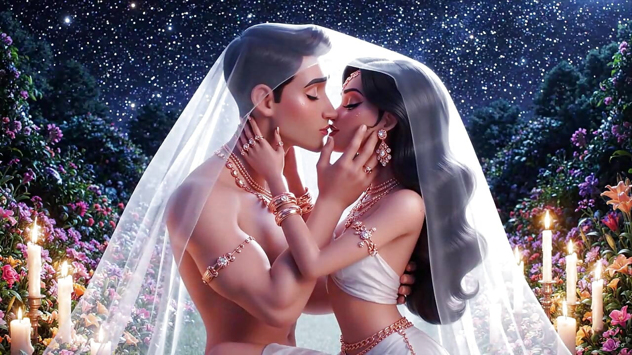 Romantische desi paar bett pe weiche intime umarmung - weißer sari, meine sexy ehefrau aur ehemann ki volle romantik