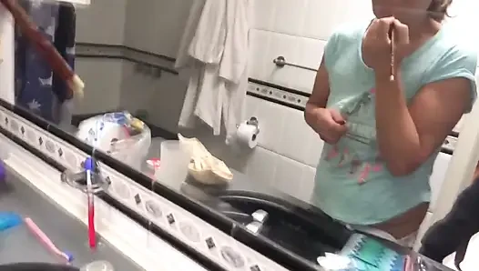 My wife's stepsister shows off, urinates, masturbates and I cum on her tits
