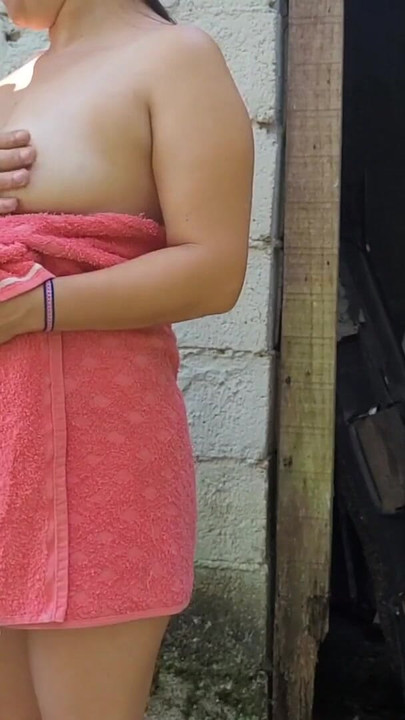 Thrilling moment from "Shower doesn't work, married woman asks the farm's caretaker for help using just a towel and pays"