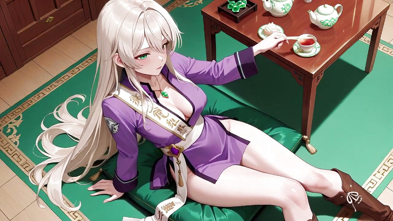Purple Kimono Warrior! Forbidden Teasing in the Japanese Dojo. Kneeling with a sword, lifting her hem to reveal secrets.
