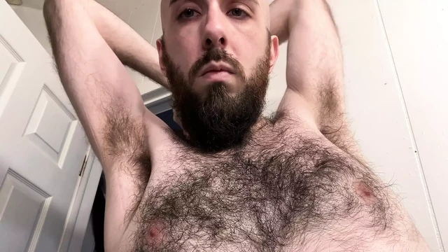Close-up showing off my very hairy chest and armpits