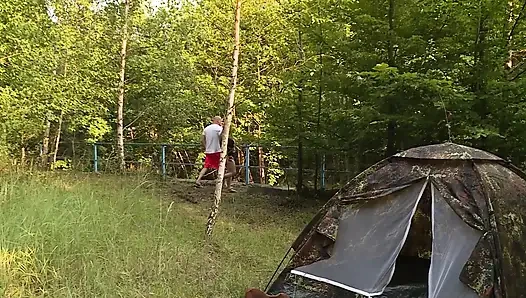 Hot and pretty brunette does boobjob and fucks outdoor