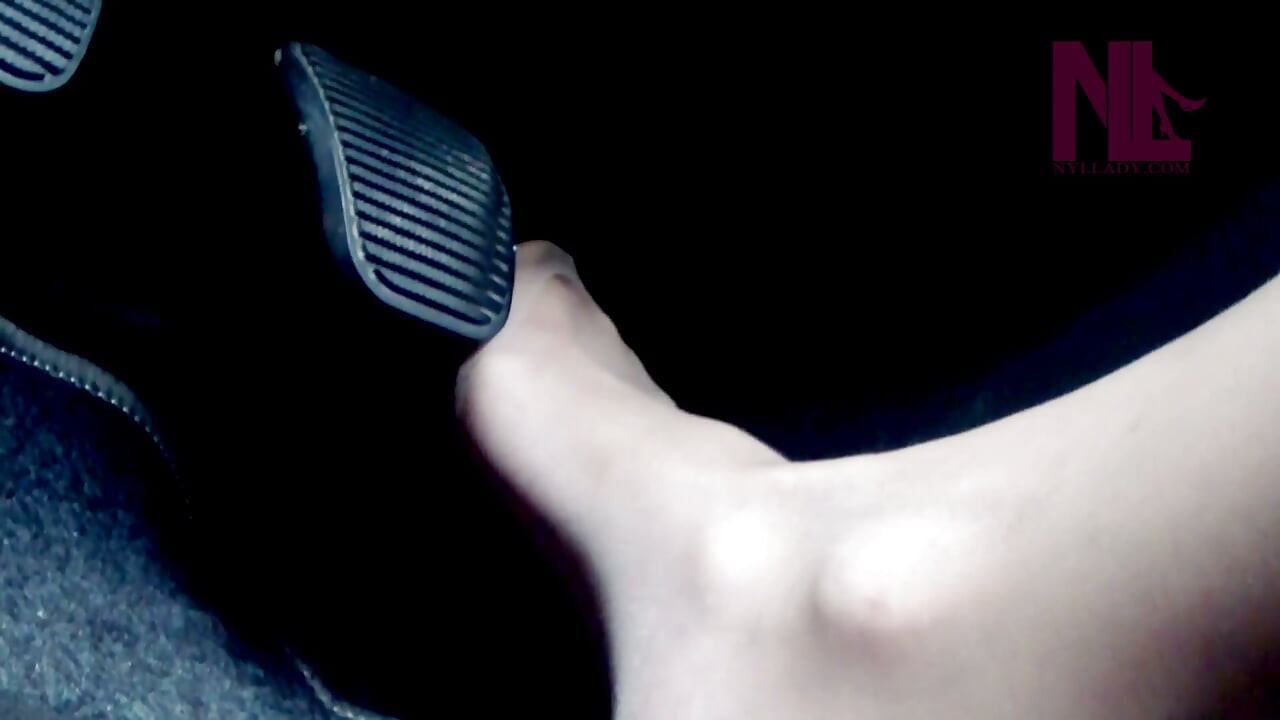 Sensual Driving in Nude Toe-reinforced Pantyhose