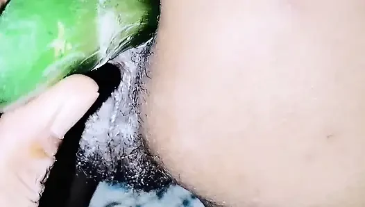 Pooja put her hand in wife's pussy and inserted cucumber, pussy and ass exploded