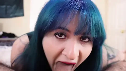 Blue Haired Punk Sucks Cock