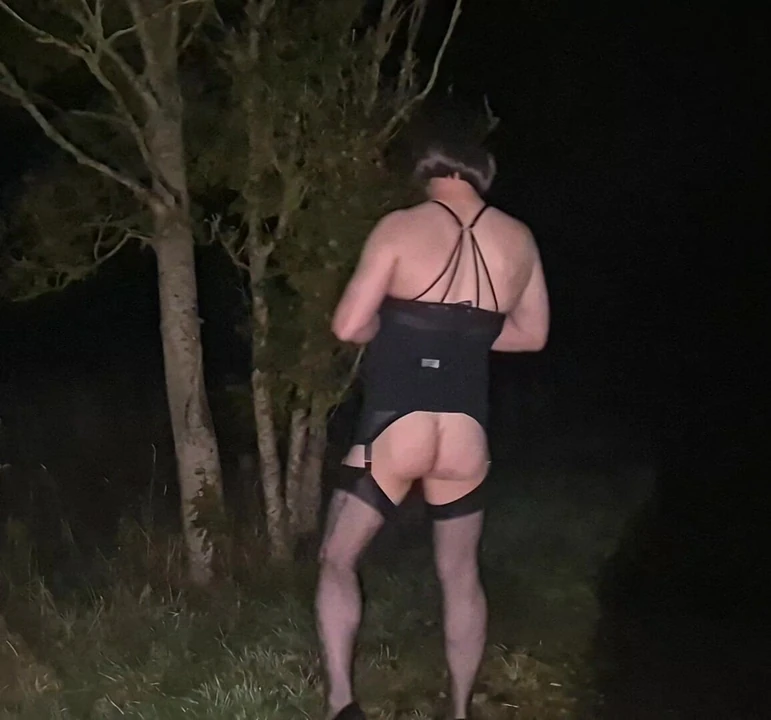 Mature Crossdressing sissy slut fucking her ass with a large dildo late at night