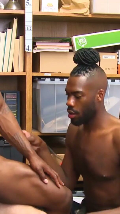 Thieving ebony jock barebacked by interracial police | Clip 2