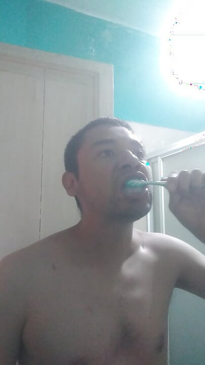 Washing my face with my bare torso