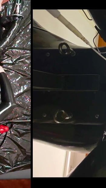 「ラテックスキャットスーツ、PAチャスティティ、ジャイアントディディルド、エスティムとのピロリーでのセッション」の壮大な瞬間