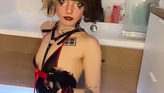 Cute Little Devil Showing Herself in the Bathroom
