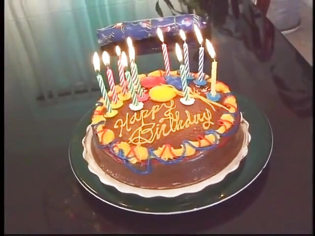Sexy young brunette gets a dildo and a good fuck as a present for her birthday