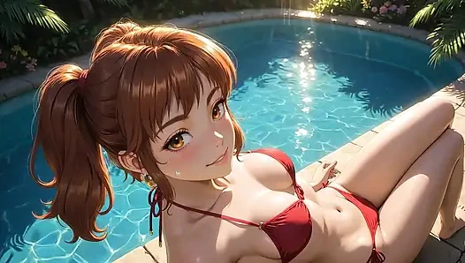 Yapay zekalı kız havuzda şehvetli bir şekilde - studio ghibli style