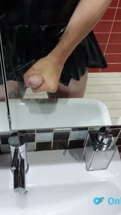 Big cock crossdresser Lucy wanking and cumming in the bathroom | Clip 1