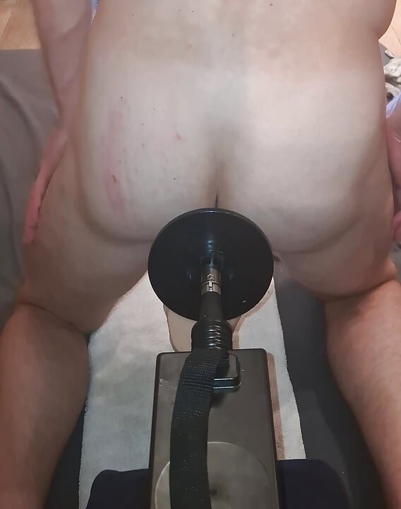 Hot twink doggy hard fuck by sexmachine with enormous dildo