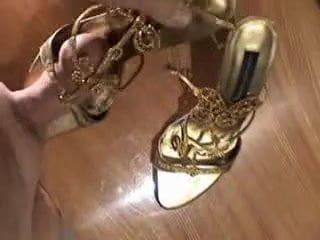 Fucking wife's highheels - Golden Sandals