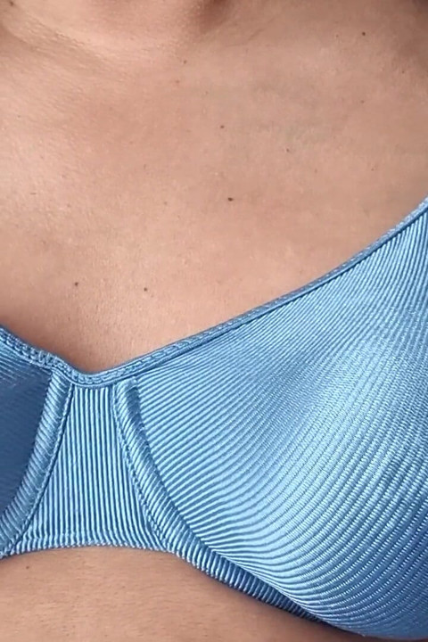 Caressing My Hard and Firm Tits Under My Silky Shiny Blue Nylon Bra, Vintage Bra 90s Lingerie