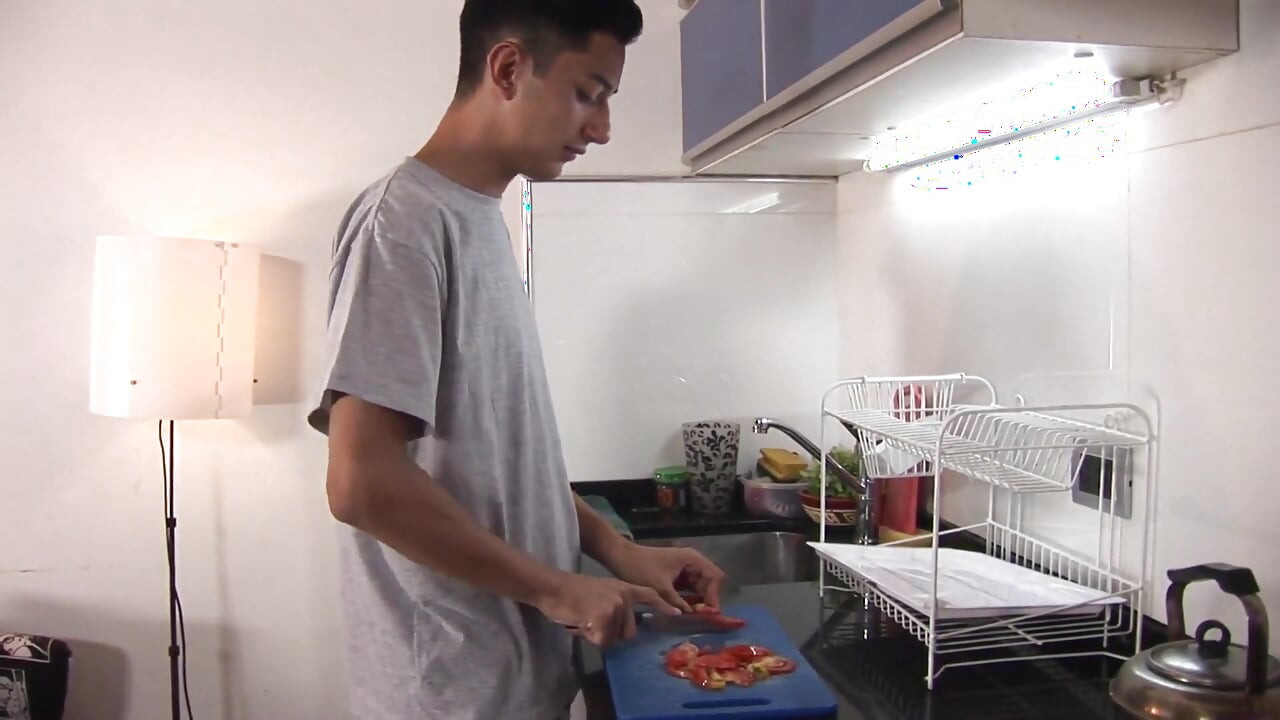 Drilling his bitch ass hard in the kitchen