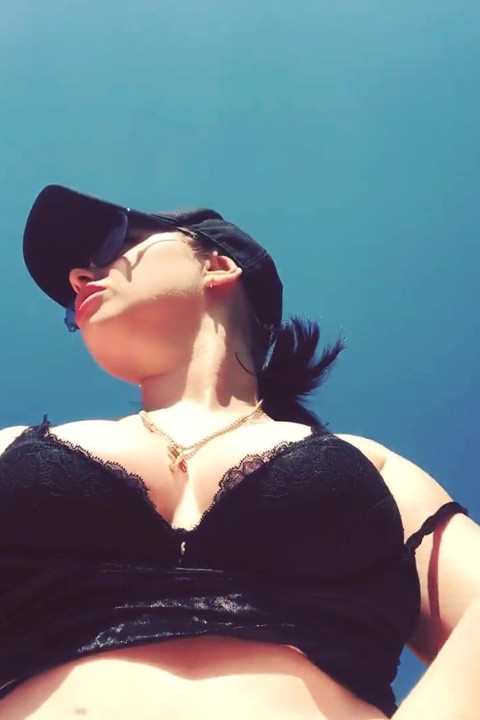 Big tits tease and smoking with duck face on top of you outdoors