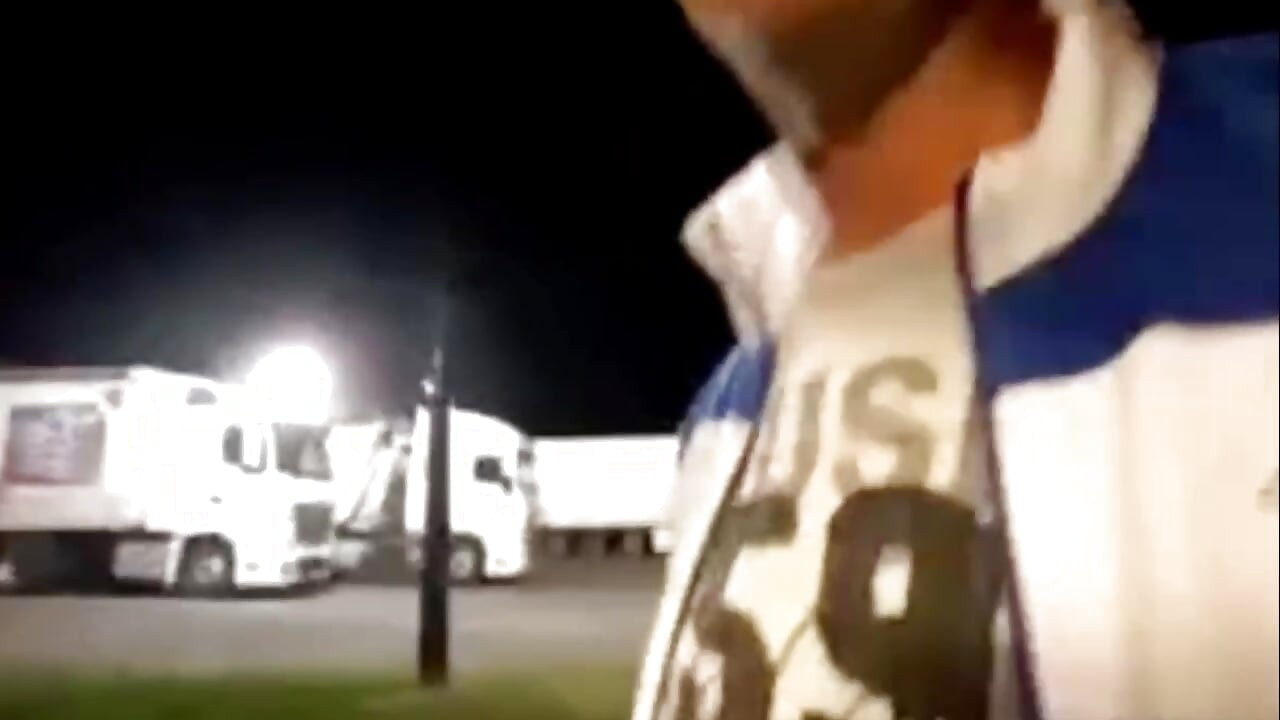 2 truckers fuck hard in rest stop toilets - one has a massive cock