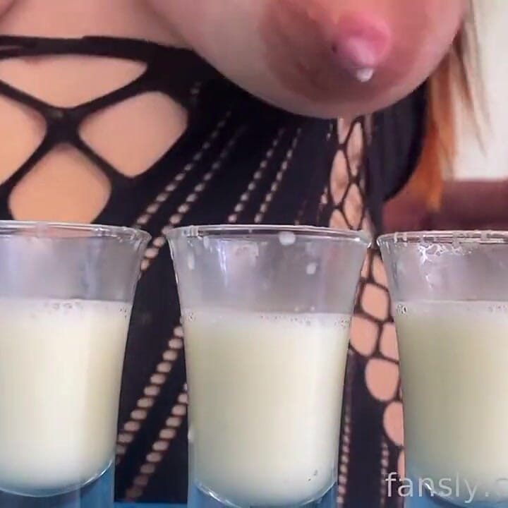 Filling Three Glasses with Fresh Breast Milk From My Full Breasts