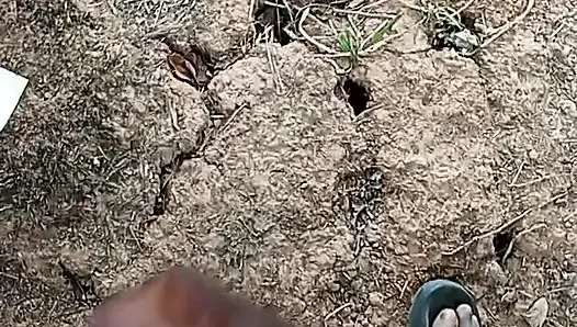 An African adult man masturbating inside the bush with his big dick