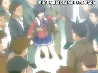 Gadis sekolah anime kacau oleh banyak penis