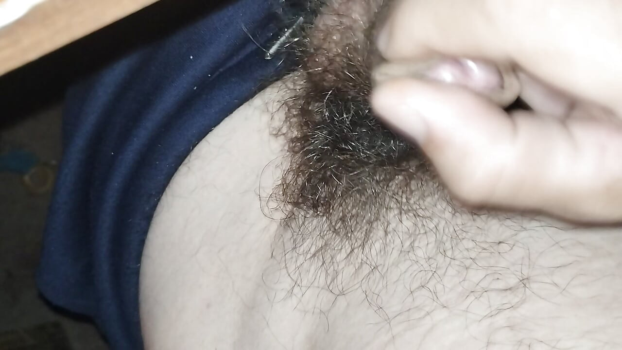 Masturbatie met harige pik