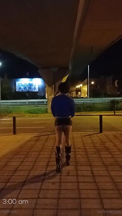 Taniax masturbate in the streets with big black dildo wearing sexy miniskirt
