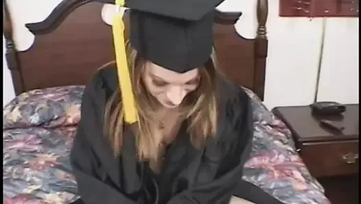 Blonde slut who just graduated gets a hard cock as a present