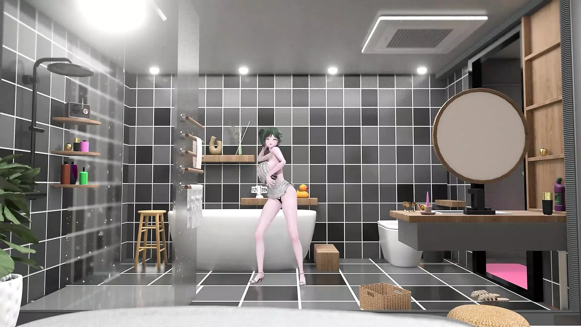 St. Louis Bathroom Undress Dance Hentai Tell Me Song Azur Lane Mmd 3D Soft Green Hair Color Edit Smixix