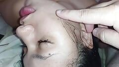 fucking the bitch's face, masturbating me and filling her with creampie