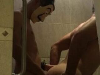 Muscle daddy fucked by masked man.