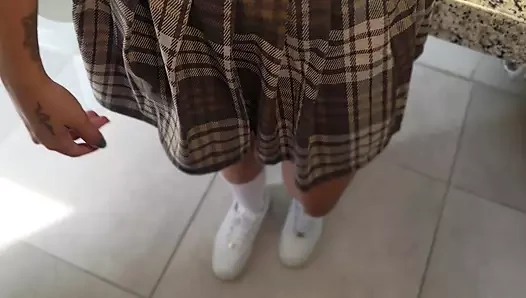 College Student porn video – Teacher and his student enter the school bathroom to