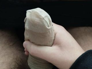 Cum in stepmom's smelly nylon sock