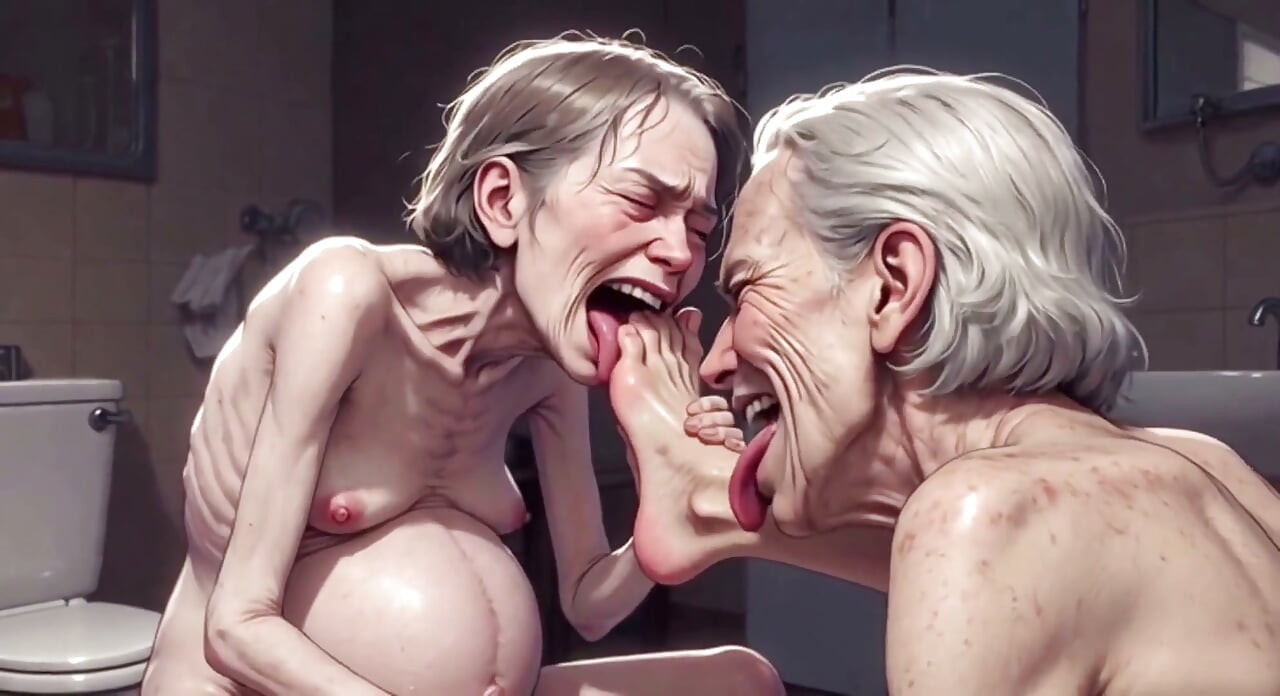 Two Ugly 90 Year Old Grannies Foot Fetish - Licking & Moaning in Pleasure