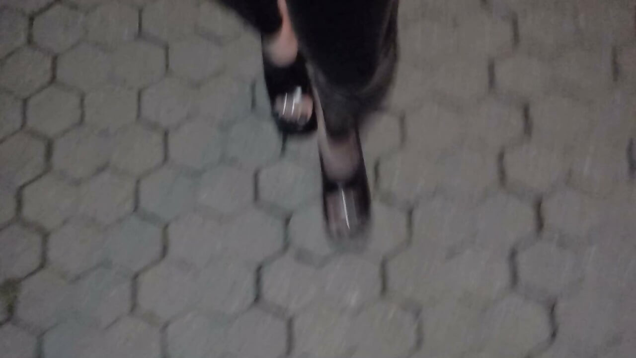 Alone at Night in Ultra-Tight Latex and Platform Mules Just to Make Men Stare and Drool