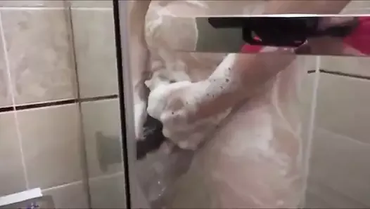 Creamy masturbation in the shower by my milf date