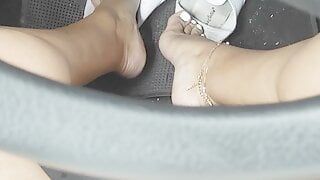 JoanaLoveTs in white nails masturbating in car