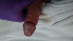 Cut circumcised hand job wank oil glove cumshot
