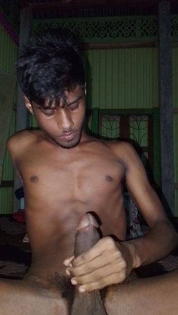 Young man jarking her big cock