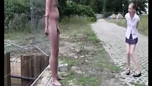 chained up man gets a blowjob until he cums WF