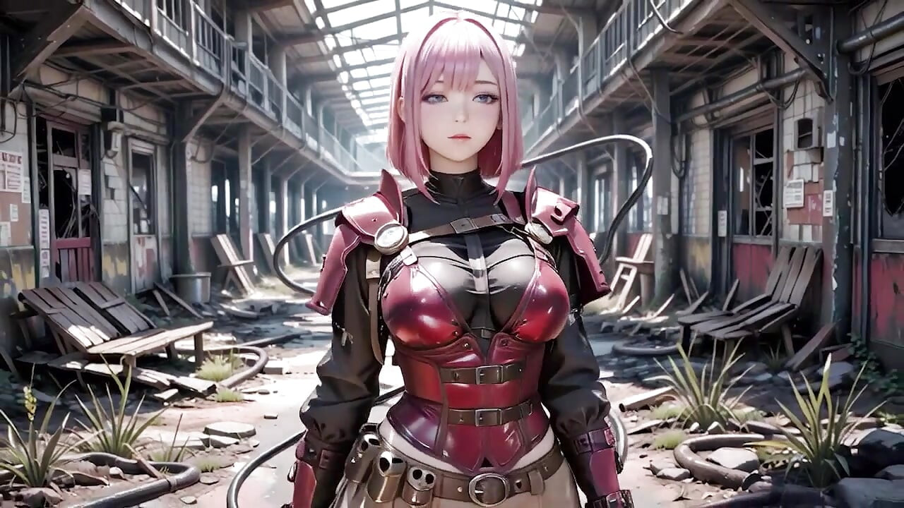 ¡Guerrera mech de pelo rosa! La fría belleza del yermo. ¿Armadura roja y blanca que oculta secretos?