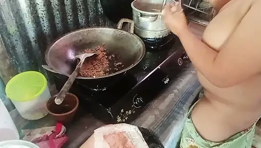 Stripping mother-in-law who is cooking