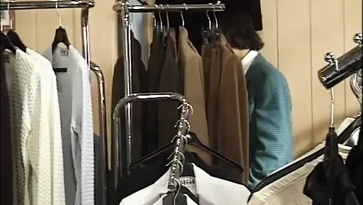 Perfectly shaped German babe rides dick in the changing room