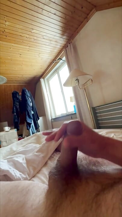 Lying bed naked masturbating white male