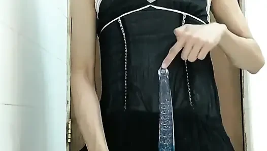 My New long Dildo Deep Anal in Chastity